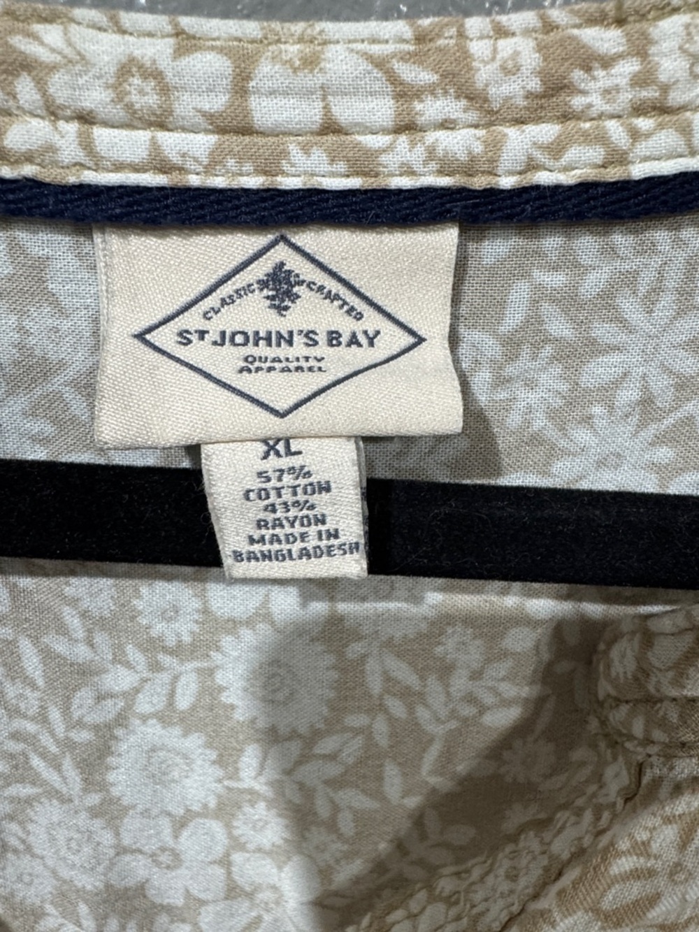 St. John's Bay Beige and White Floral Button-Front Blouse - Picture 2 of 4